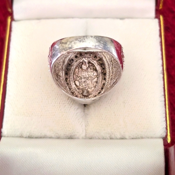 SILVER BOLD SAINT GEORGE & THE DRAGON MAN'S SIGNET WITH RELIGIOUS MOTYVS - Picture 4 of 9